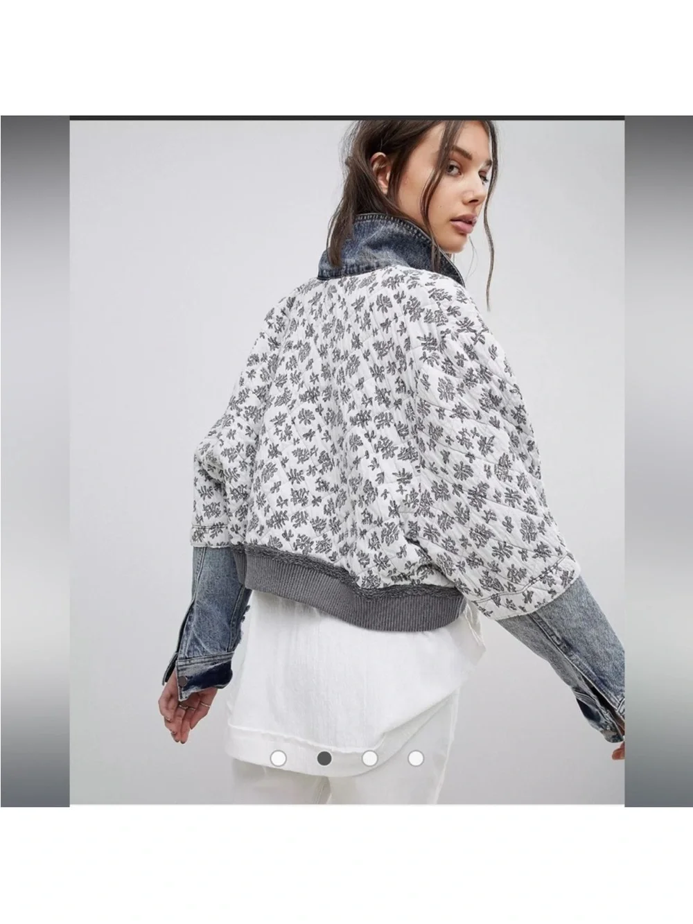 Free People Ditsy Denim Jacket Denim Combo size XS/S - Picture 4 of 11